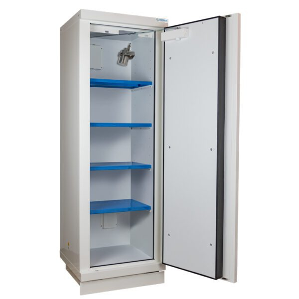 Armoire de sécurité 90 min batteries lithium haute 1 porte + 1 extincteur EX100LI + 4 étagères E48LI, Trionyx