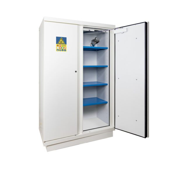 Armoire de sécurité 90 min batteries lithium haute 2 portes + 1 extincteur EX200LI + 4 étagères E35LI, Trionyx